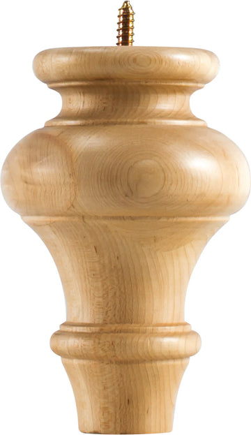 4'' W x 4'' D x 6'' H Maple Turned Transitional Bun Foot BF60MP