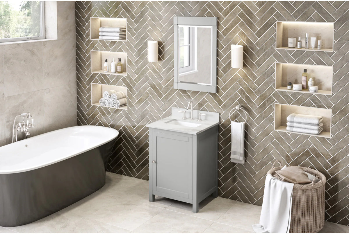 Astoria 24'' Grey Vanity, Calacatta Vienna Quartz Vanity Top, undermount rectangle bowl VKITAST24GRCQR