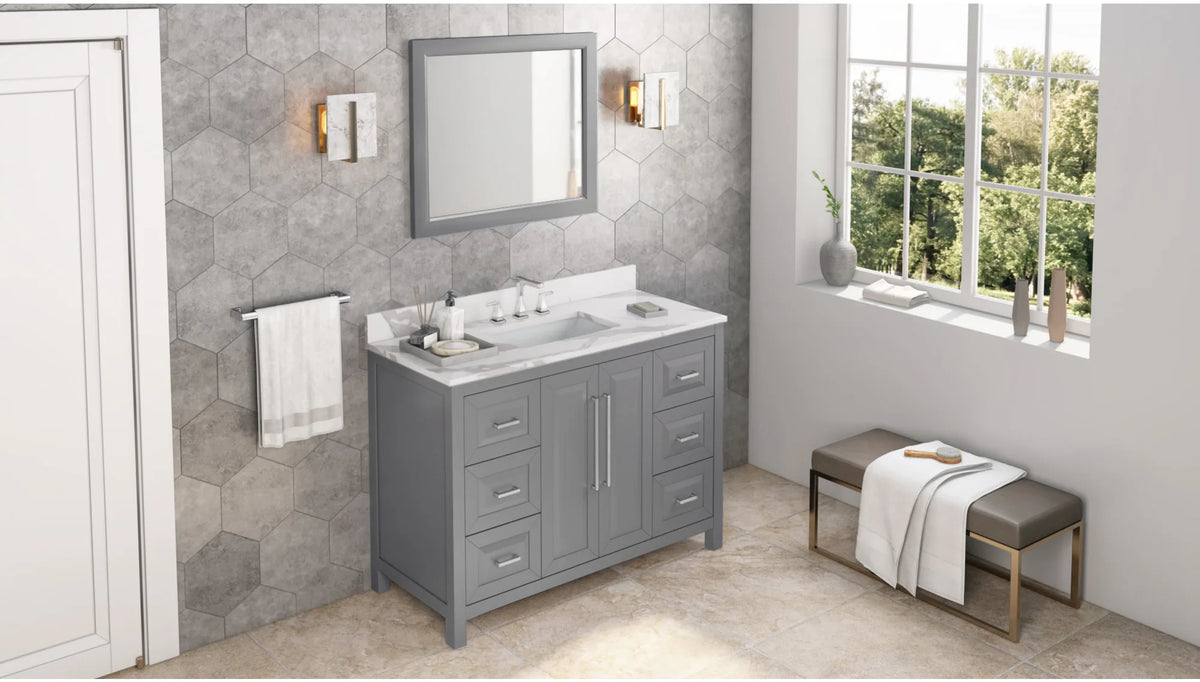 Cade 48'' Grey Vanity, Calacatta Vienna Quartz Vanity Top, undermount rectangle bowl VKITCAD48GRCQR