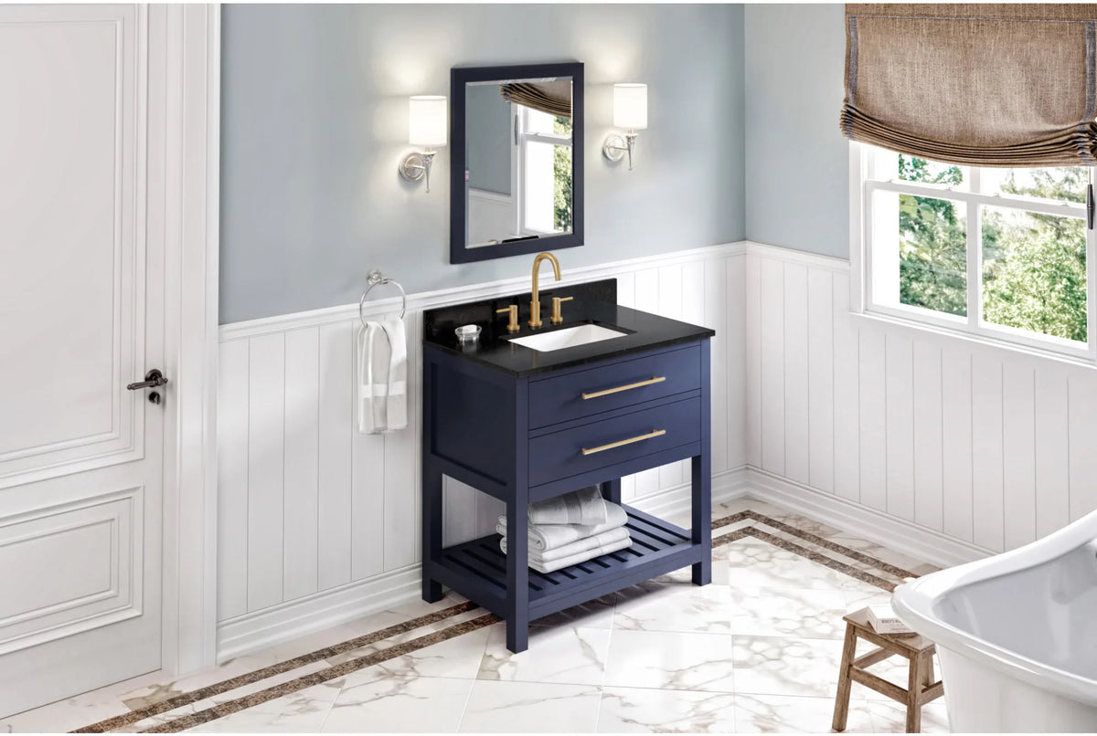 Wavecrest 36'' Hale Blue Vanity, Black Granite Vanity Top, undermount rectangle bowl VKITWAV36BLBGR