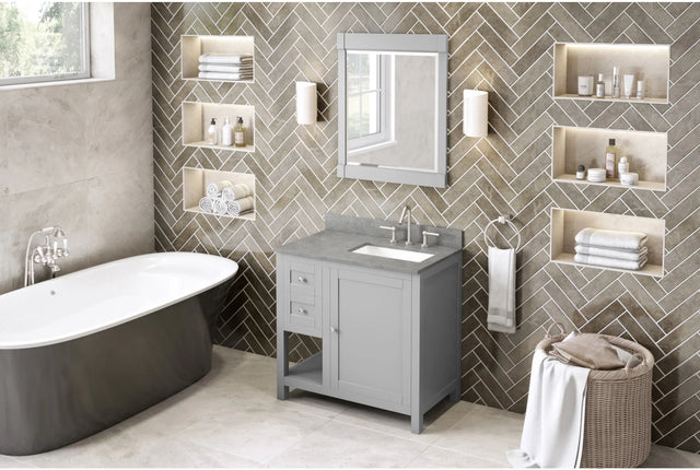 Astoria 36'' Grey Vanity, right offset, Steel Grey Cultured Marble Vanity Top, undermount rectangle bowl VKITAST36GRSGR