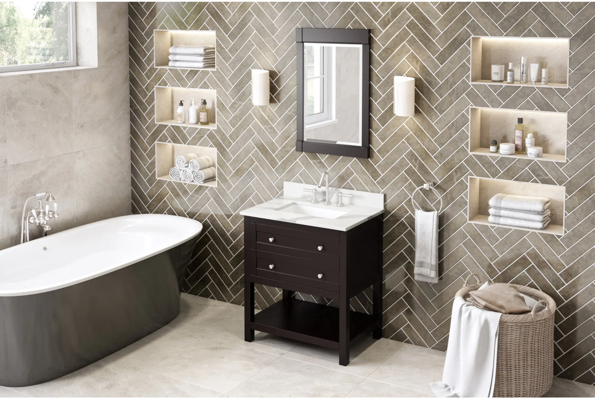 Astoria 30'' Espresso Vanity, Calacatta Vienna Quartz Vanity Top, undermount rectangle bowl VKITAST30ESCQR
