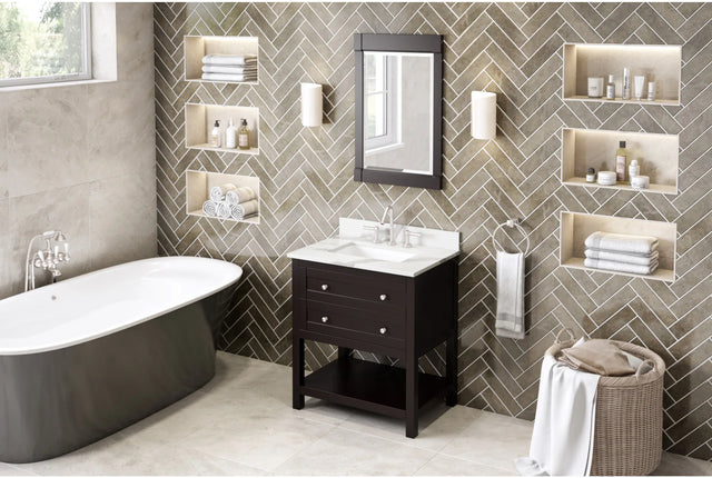 Astoria 30'' Espresso Vanity, Calacatta Vienna Quartz Vanity Top, undermount rectangle bowl VKITAST30ESCQR