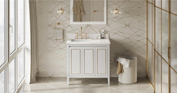 Percival 36'' White Vanity, left offset, Calacatta Vienna Quartz Vanity Top, undermount rectangle bowl VKITPER36WHCQR