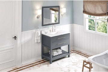 Wavecrest 36'' Grey Vanity, Calacatta Vienna Quartz Vanity Top, undermount rectangle bowl VKITWAV36GRCQR