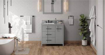 Katara 36'' Grey Vanity, left offset, Steel Grey Cultured Marble Vanity Top, undermount rectangle bowl VKITKAT36GRSGR