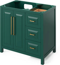 Cade 36'' Forest Green Vanity, left offset, Steel Grey Cultured Marble Vanity Top, undermount rectangle bowl VKITCAD36GNSGR