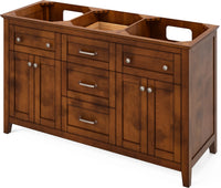 Chatham 60'' Chocolate Vanity, double bowl, White Carrara Marble Vanity Top, two undermount rectangle bowls VKITCHA60CHWCR