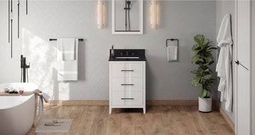 Katara 24'' White Vanity, Black Granite Vanity Top, undermount rectangle bowl VKITKAT24WHBGR