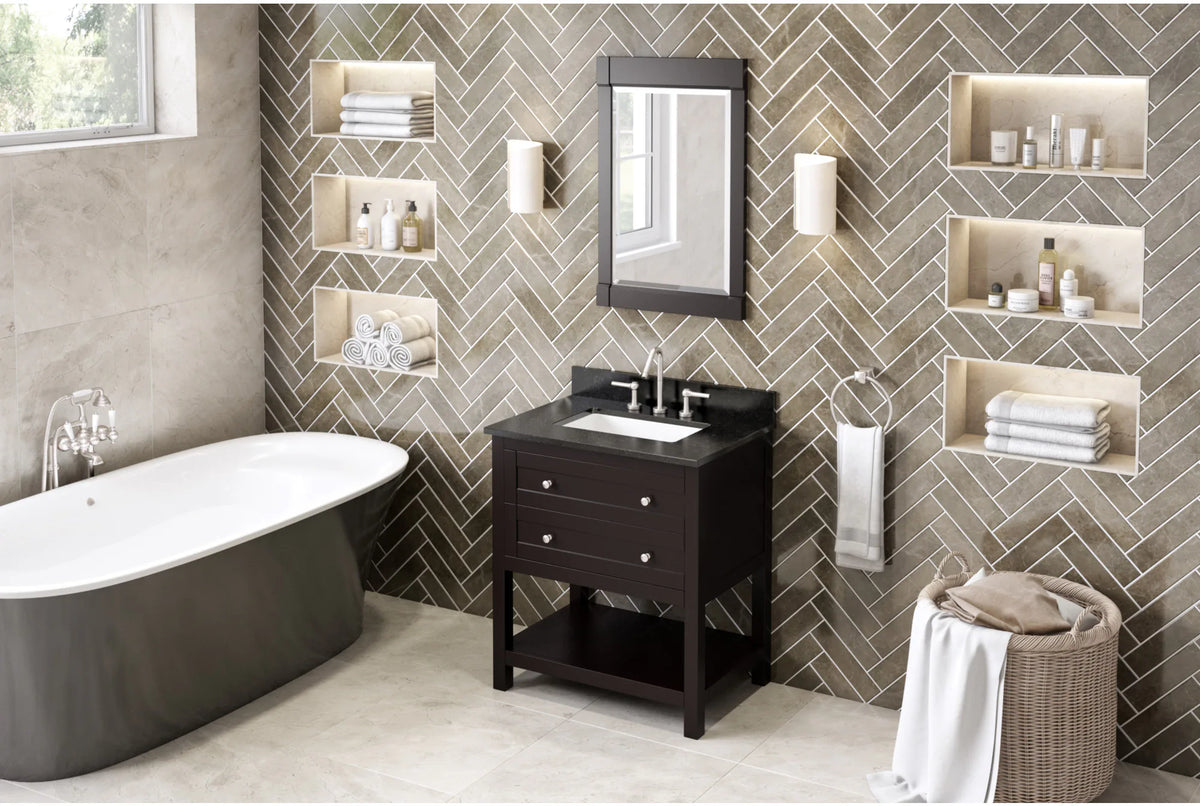 Astoria 30'' Espresso Vanity, Black Granite Vanity Top, undermount rectangle bowl VKITAST30ESBGR