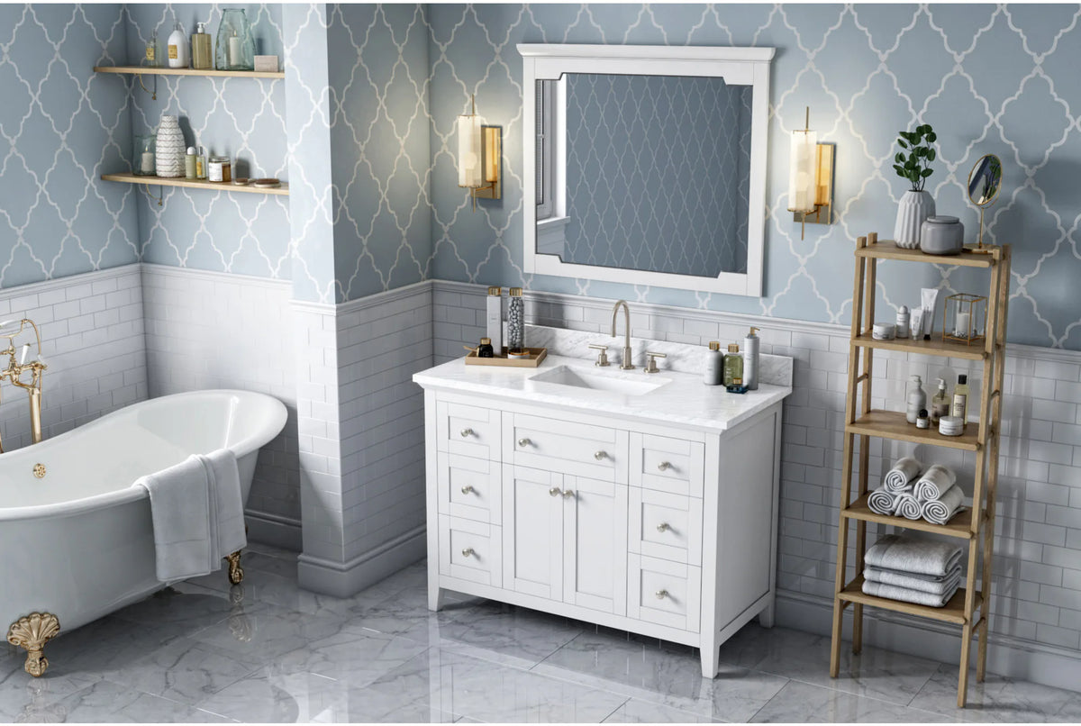 Chatham 48'' White Vanity, White Carrara Marble Vanity Top, undermount rectangle bowl VKITCHA48WHWCR