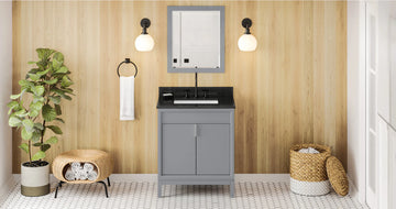 Theodora 30'' Grey Vanity, Black Granite Vanity Top, undermount rectangle bowl VKITTHE30GRBGR