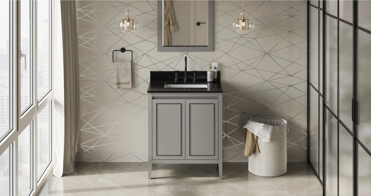 Percival 30'' Grey Vanity, Black Granite Vanity Top, undermount rectangle bowl VKITPER30GRBGR
