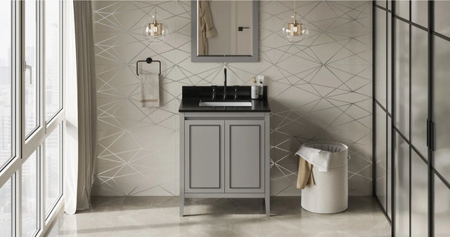 Percival 30'' Grey Vanity, Black Granite Vanity Top, undermount rectangle bowl VKITPER30GRBGR