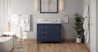 Katara 42'' Hale Blue Vanity, left offset, White Carrara Marble Vanity Top, undermount rectangle bowl VKITKAT42BLWCR