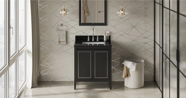 Percival 30'' Black Vanity, Black Granite Vanity Top, undermount rectangle bowl VKITPER30BKBGR