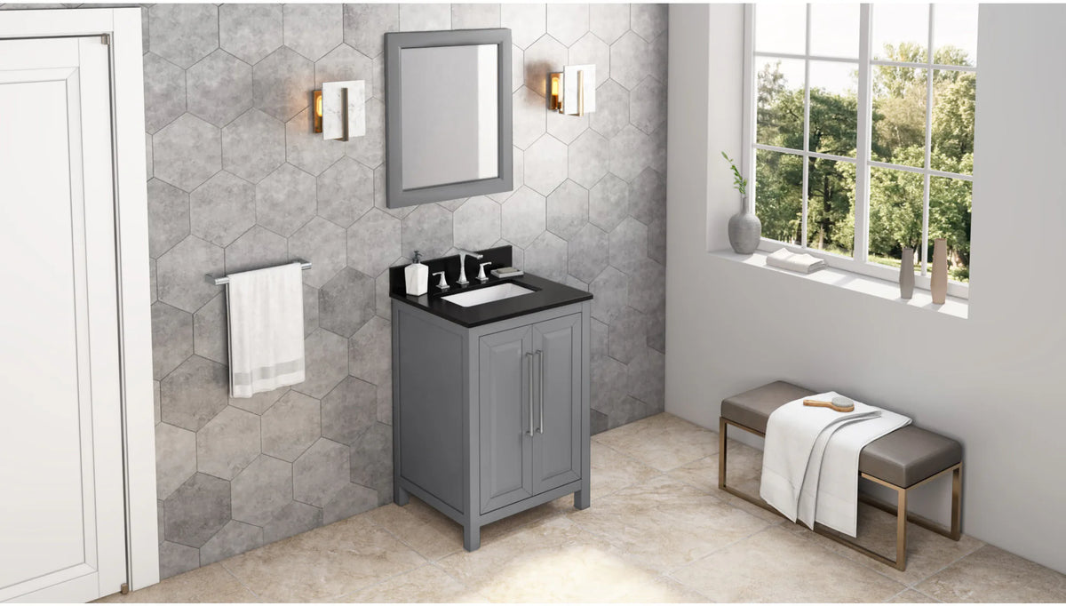 Cade 24'' Grey Vanity, Black Granite Vanity Top, undermount rectangle bowl VKITCAD24GRBGR