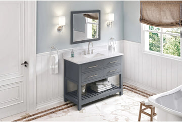 Wavecrest 48'' Grey Vanity, White Carrara Marble Vanity Top, undermount rectangle bowl VKITWAV48GRWCR