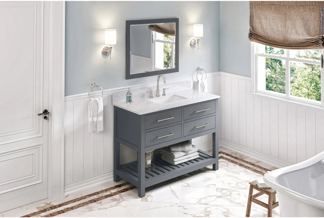 Wavecrest 48'' Grey Vanity, White Carrara Marble Vanity Top, undermount rectangle bowl VKITWAV48GRWCR