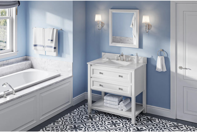Adler 36'' White Vanity, Calacatta Vienna Quartz Vanity Top, undermount rectangle bowl VKITADL36WHCQR