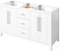 Cade 60'' White Vanity, double bowl, White Carrara Marble Vanity Top, undermount rectangle bowl VKITCAD60WHWCR