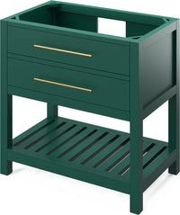 Wavecrest 36'' Forest Green Vanity, Calacatta Vienna Quartz Vanity Top, undermount rectangle bowl VKITWAV36GNCQR