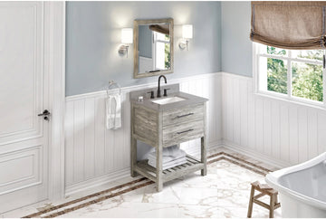Wavecrest 30'' Weathered Grey Vanity, Steel Grey Cultured Marble Vanity Top, undermount rectangle bowl VKITWAV30WGSGR