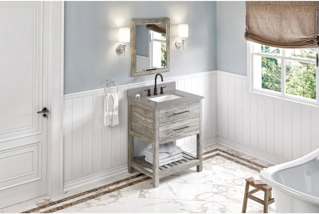 Wavecrest 30'' Weathered Grey Vanity, Steel Grey Cultured Marble Vanity Top, undermount rectangle bowl VKITWAV30WGSGR