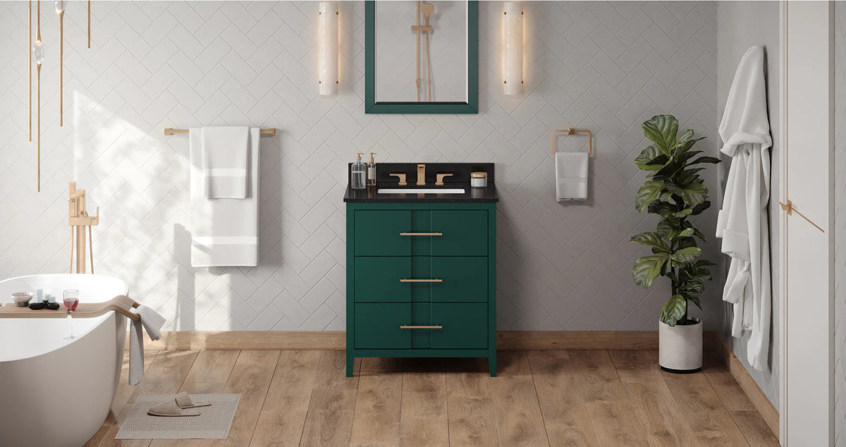 Katara 30'' Forest Green Vanity, Black Granite Vanity Top, undermount rectangle bowl VKITKAT30GNBGR