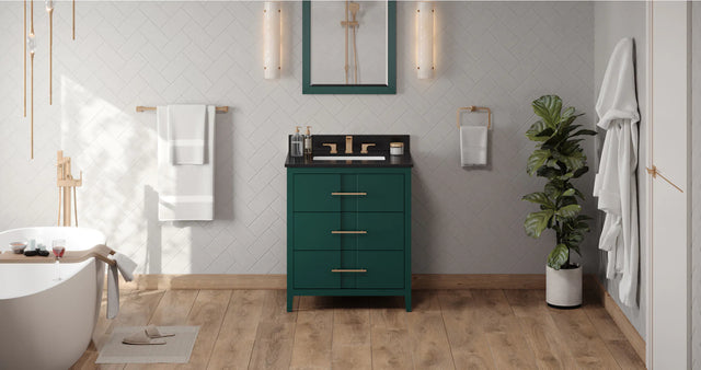 Katara 30'' Forest Green Vanity, Black Granite Vanity Top, undermount rectangle bowl VKITKAT30GNBGR