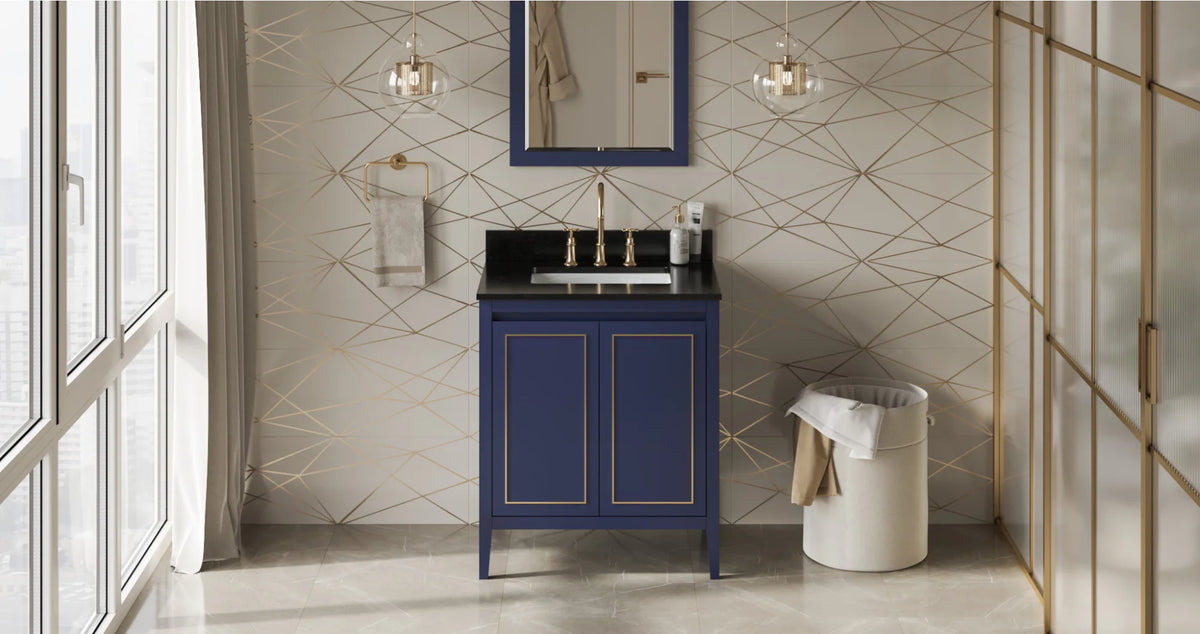 Percival 30'' Hale Blue Vanity, Black Granite Vanity Top, undermount rectangle bowl VKITPER30BLBGR