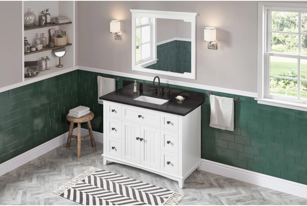 Savino 48'' White Vanity, Black Granite Vanity Top, undermount rectangle bowl VKITSAV48WHBGR