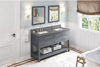 Wavecrest 60'' Vanity, double bowl, two undermount rectangle bowls