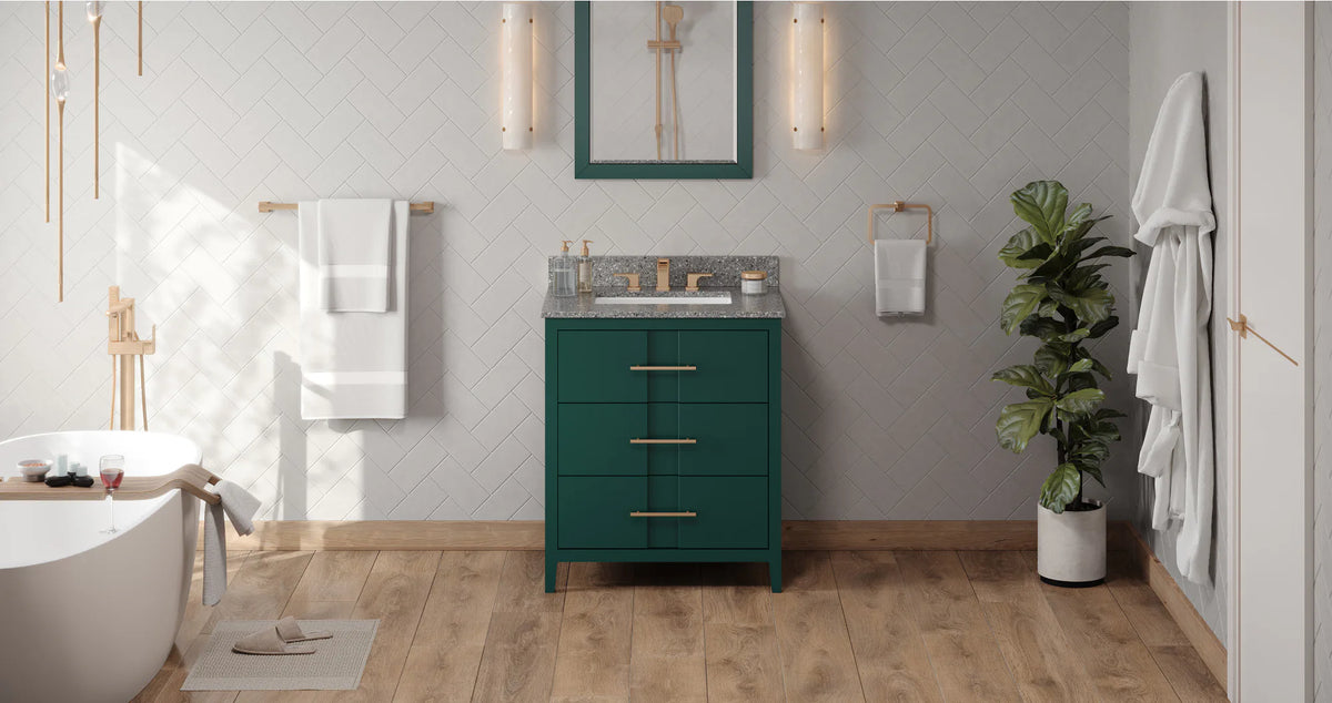 Katara 30'' Forest Green Vanity, Boulder Cultured Marble Vanity Top, undermount rectangle bowl VKITKAT30GNBOR