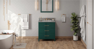 Katara 30'' Forest Green Vanity, Boulder Cultured Marble Vanity Top, undermount rectangle bowl VKITKAT30GNBOR