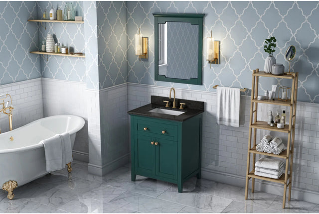 Chatham 30'' Forest Green Vanity, Black Granite Vanity Top, undermount rectangle bowl VKITCHA30GNBGR