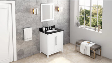 Cade 30'' White Vanity, Black Granite Vanity Top, undermount rectangle bowl VKITCAD30WHBGR