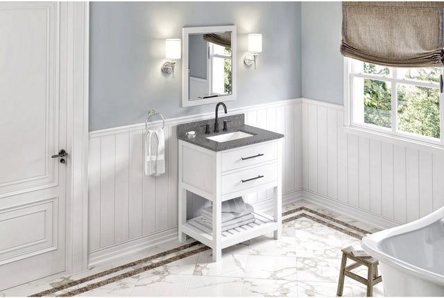 Wavecrest 30'' White Vanity, Boulder Cultured Marble Vanity Top, undermount rectangle bowl VKITWAV30WHBOR