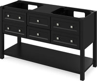 Adler 60'' Black Vanity, double bowl, Boulder Cultured Marble Vanity Top, two undermount rectangle bowls VKITADL60BKBOR