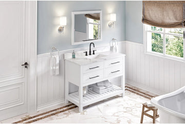 Wavecrest 48'' White Vanity, Calacatta Vienna Quartz Vanity Top, undermount rectangle bowl VKITWAV48WHCQR