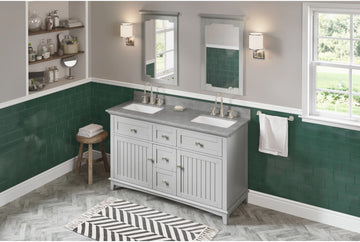 Savino 60'' Grey Vanity, double bowl, Steel Grey Cultured Marble Vanity Top, two undermount rectangle bowls VKITSAV60GRSGR