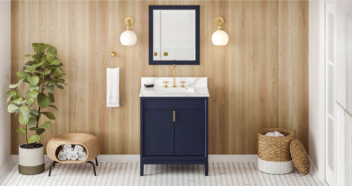 Theodora 30'' Hale Blue Vanity, Calacatta Vienna Quartz Vanity Top, undermount rectangle bowl VKITTHE30BLCQR