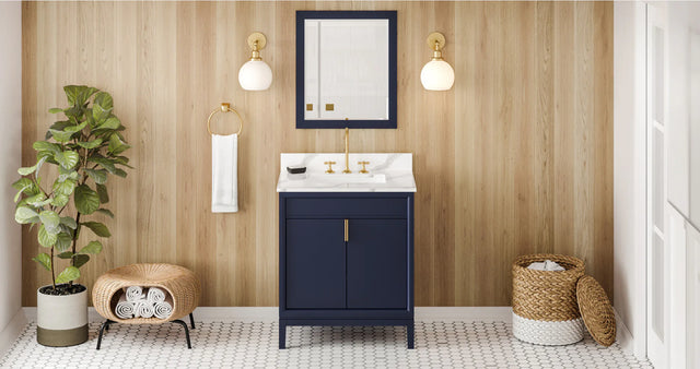 Theodora 30'' Hale Blue Vanity, Calacatta Vienna Quartz Vanity Top, undermount rectangle bowl VKITTHE30BLCQR