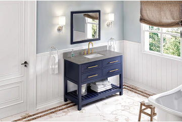 Wavecrest 48'' Hale Blue Vanity, Steel Grey Cultured Marble Vanity Top, undermount rectangle bowl VKITWAV48BLSGR