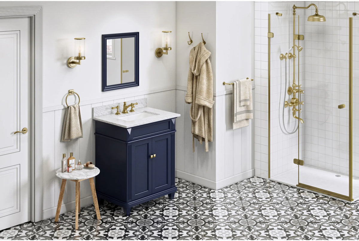 Douglas 30'' Hale Blue Vanity, White Carrara Marble Vanity Top, undermount rectangle bowl VKITDOU30BLWCR