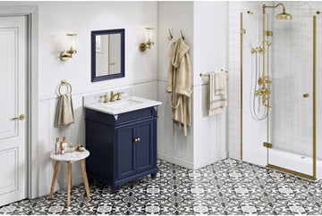Douglas 30'' Hale Blue Vanity, White Carrara Marble Vanity Top, undermount rectangle bowl VKITDOU30BLWCR