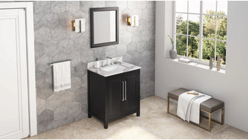 Cade 30'' Black Vanity, Calacatta Vienna Quartz Vanity Top, undermount rectangle bowl VKITCAD30BKCQR