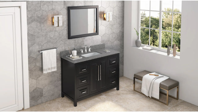 Cade 48'' Black Vanity, Boulder Cultured Marble Vanity Top, undermount rectangle bowl VKITCAD48BKBOR