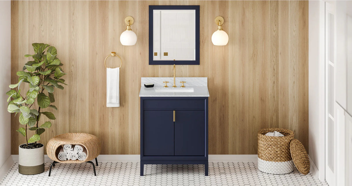 Theodora 30'' Hale Blue Vanity, White Carrara Marble Vanity Top, undermount rectangle bowl VKITTHE30BLWCR