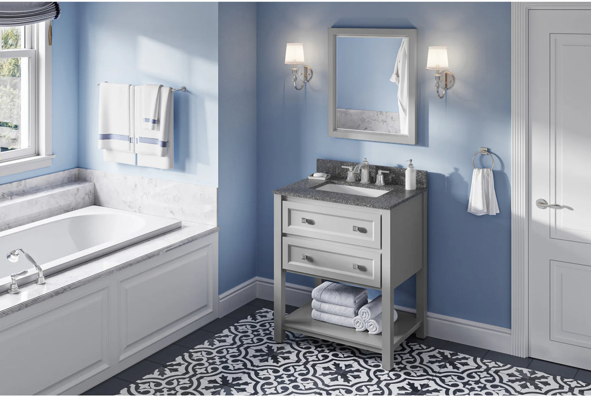 Adler 30'' Grey Vanity, Boulder Cultured Marble Vanity Top, undermount rectangle bowl VKITADL30GRBOR